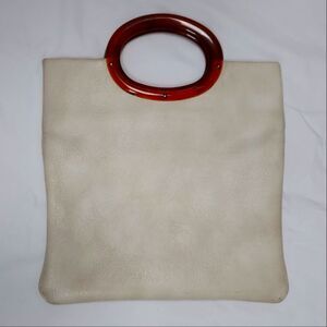Vintage 60s Cream Vinyl Lucite Handle Tote